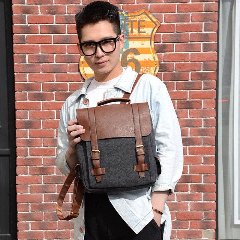 Vintage Leather Canvas Backpack for Men & Women – Travel Daypack, Unisex Rucksack - VOTVO