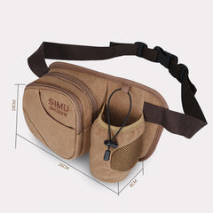 Small Waist Bag for Men – Outdoor Riding Canvas Sports Bag with Bottle Pocket