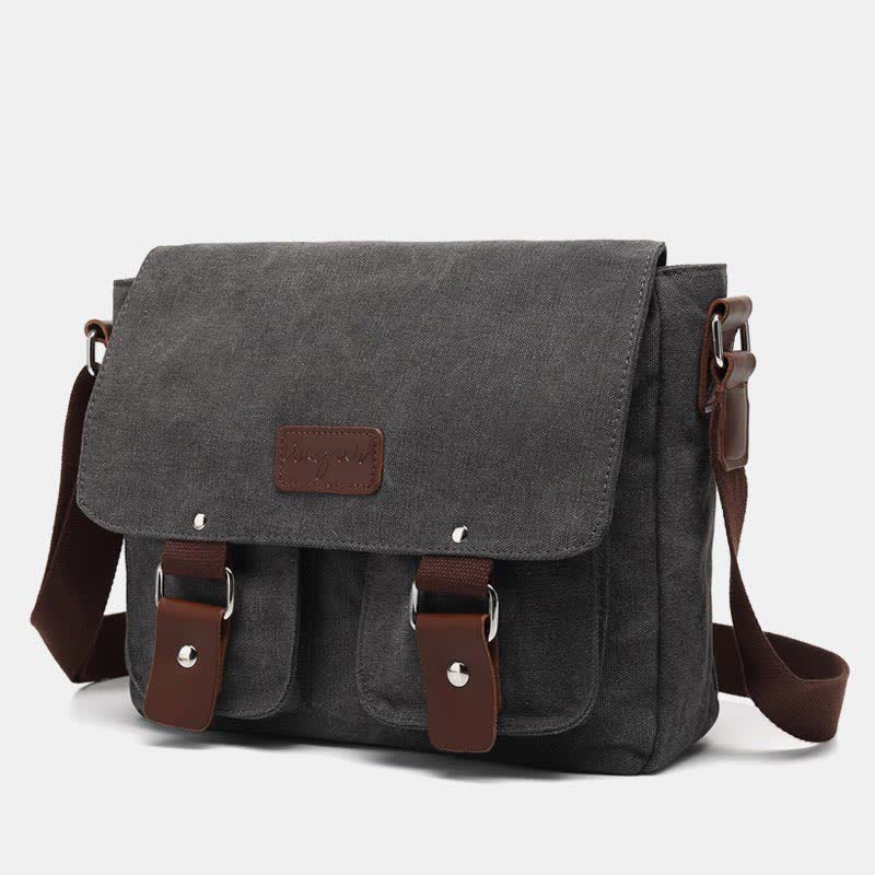 Bolso bandolera de lona para hombre: bandolera vintage multibolsillos