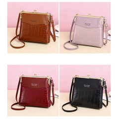 Women’s Leather Crossbody Handbag – Double Compartment Kiss Lock Shoulder Bag