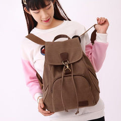Vintage Canvas Backpack for Women & Girls – Drawstring Rucksack for School & Travel - VOTVO