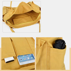 Minimalist Large Capacity Tote Bag for Women – Canvas Shoulder Bag with Zipper Closure
