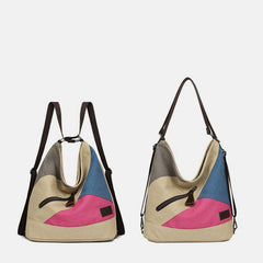 Women's Color Block Canvas Backpack – Tote Shoulder Hobo Bag Rucksack