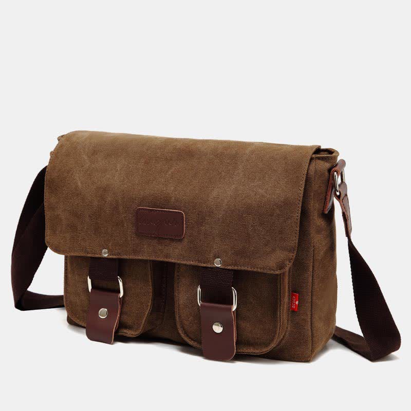 Bolso bandolera de lona para hombre: bandolera vintage multibolsillos