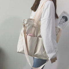 Waterproof Canvas Tote Bag for Women – Large Capacity Crossbody & Shoulder Bag for Students