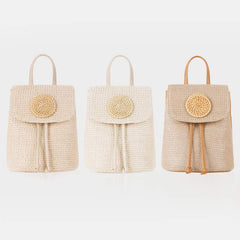 Women’s Straw Backpack – Summer Beach Woven Drawstring Handbag - VOTVO