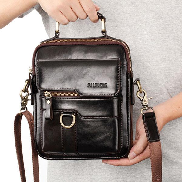 Borsa a tracolla casual vintage in vera pelle per uomo - Tracolla regolabile e tasche multiple
