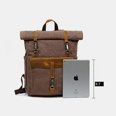 Unisex Canvas & Leather Hiking Travel Backpack – Durable Rucksack School Bag Daypack