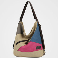 Women's Color Block Canvas Backpack – Tote Shoulder Hobo Bag Rucksack