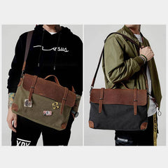 Messenger Bag for Men – Canvas Vintage Crossbody Handbag with Crazy Horse Leather, Casual Business Document Bag - VOTVO