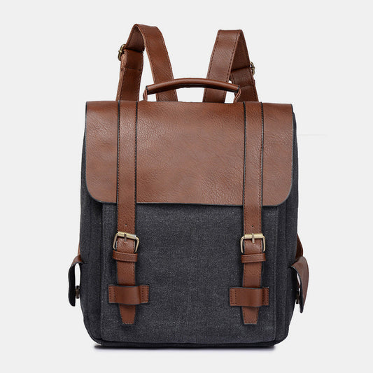 Vintage Leather Canvas Backpack for Men & Women – Travel Daypack, Unisex Rucksack
