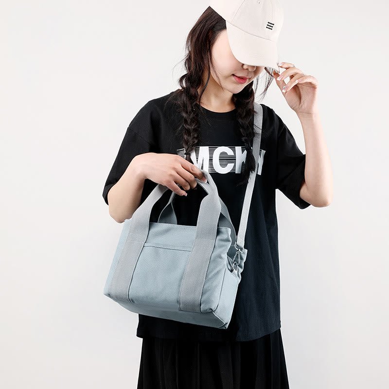 Solid Color Small Tote Triple Compartment Large Crossbody Canvas Purse - VOTVO
