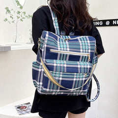 Women’s Plaid Leather Backpack – Multifunctional Daypack with Shoulder Strap
