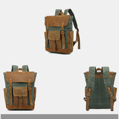 Vintage Canvas Backpack with Genuine Leather Accents – Casual Laptop Travel Rucksack for Men & Women