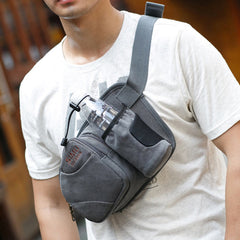 Small Waist Bag for Men – Outdoor Riding Canvas Sports Bag with Bottle Pocket