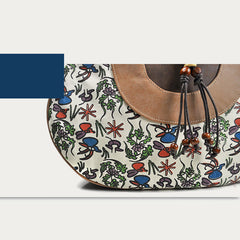 Top-Handle Bag for Women - Ethnic Style Printed Canvas Handbag