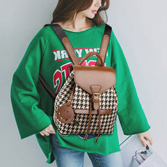 Women's Mini Backpack Purse with Houndstooth Print – Flap Daypack Leather Shoulder Bag