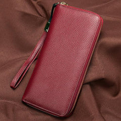 Women's Genuine Leather Vintage Wallet - Stylish and Functional Zip Closure Wallet
