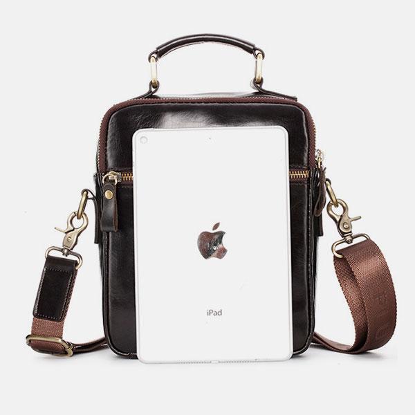 Borsa a tracolla casual vintage in vera pelle per uomo - Tracolla regolabile e tasche multiple