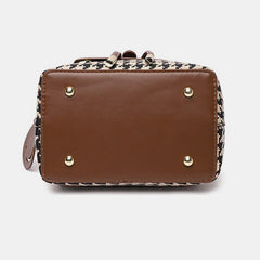 Women's Mini Backpack Purse with Houndstooth Print – Flap Daypack Leather Shoulder Bag