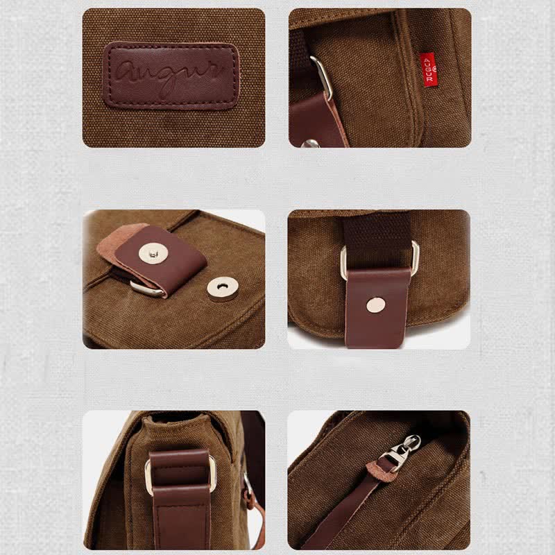 Bolso bandolera de lona para hombre: bandolera vintage multibolsillos
