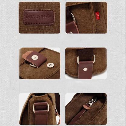Bolso bandolera de lona para hombre: bandolera vintage multibolsillos