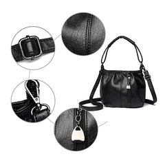 Pleated Bucket Leather Handbag – Casual Soft Shoulder Bag for Women