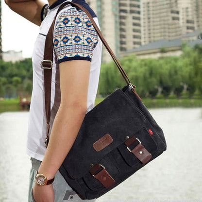 Bolso bandolera de lona para hombre: bandolera vintage multibolsillos