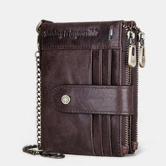 RFID Anti-Theft Large Capacity Genuine Leather Wallet with Chain – Secure & Stylish