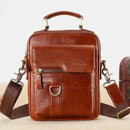 Borsa a tracolla casual vintage in vera pelle per uomo - Tracolla regolabile e tasche multiple