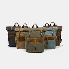 Unisex Canvas & Leather Hiking Travel Backpack – Durable Rucksack School Bag Daypack
