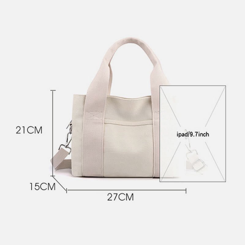 Solid Color Small Tote Triple Compartment Large Crossbody Canvas Purse - VOTVO