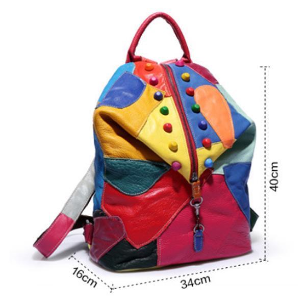 Women's Genuine Leather Splice Rivet Backpack - Stylish & Durable Shoulder Bag for School, Travel, & Daily Use - VOTVO