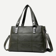Triple Compartment Women’s Leather Tote Shoulder Handbag with Crossbody Strap