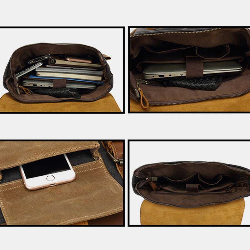 Vintage Canvas Backpack with Genuine Leather Accents – Casual Laptop Travel Rucksack for Men & Women - VOTVO