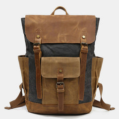 Vintage Canvas Backpack with Genuine Leather Accents – Casual Laptop Travel Rucksack for Men & Women