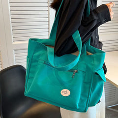 Tote Bag for Women – Plain Color with Badge Decor, Shoulder Bag