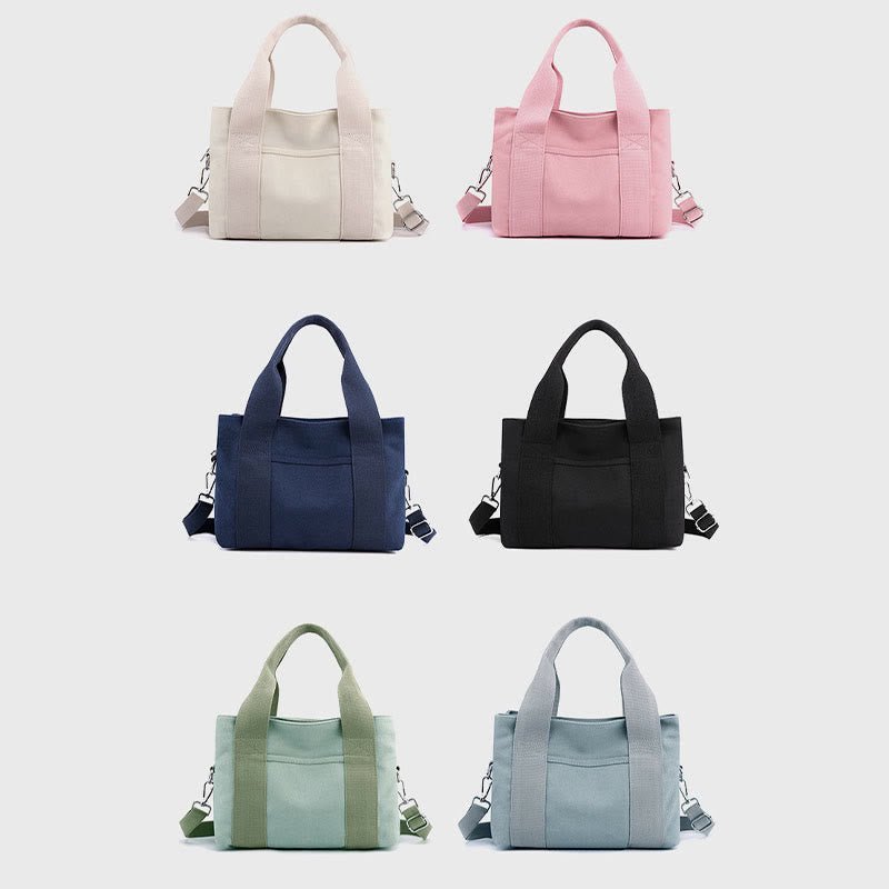Solid Color Small Tote Triple Compartment Large Crossbody Canvas Purse - VOTVO