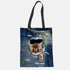 Unisex Cute Pets Print Tote Bag – Reusable Shopping Shoulder Bag for Daily Use