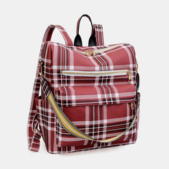 Women’s Plaid Leather Backpack – Multifunctional Daypack with Shoulder Strap