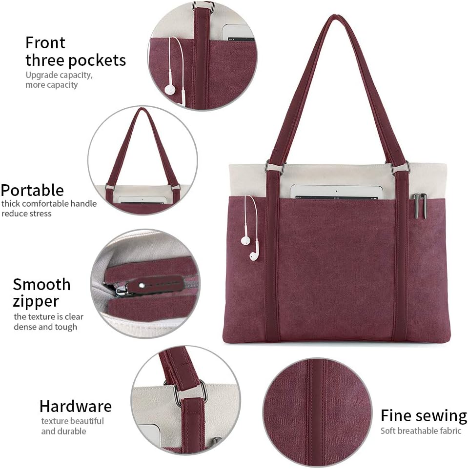 Women Laptop Tote Bag for Work – Lightweight Splice Canvas 15.6 Inch Handbag Purse - VOTVO