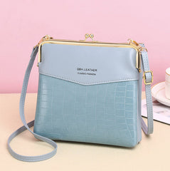 Women’s Leather Crossbody Handbag – Double Compartment Kiss Lock Shoulder Bag