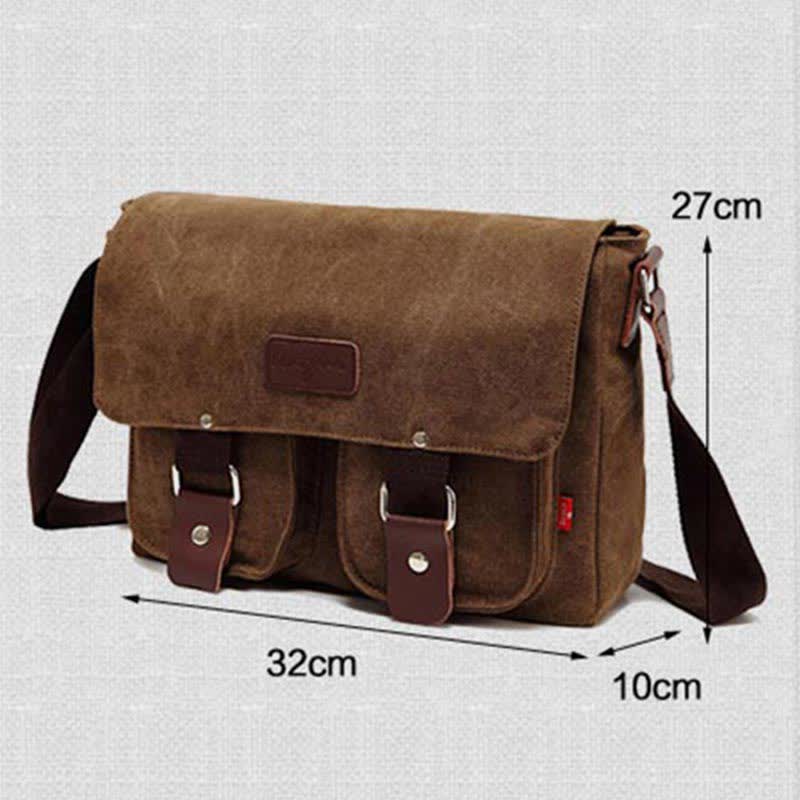 Bolso bandolera de lona para hombre: bandolera vintage multibolsillos