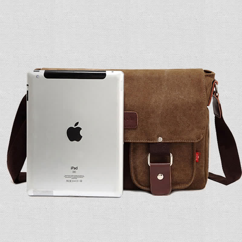 Bolso bandolera de lona para hombre: bandolera vintage multibolsillos