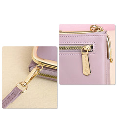 Women’s Leather Crossbody Handbag – Double Compartment Kiss Lock Shoulder Bag