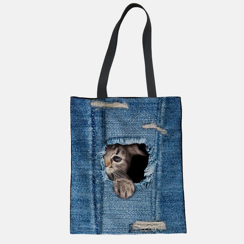Unisex Cute Pets Print Tote Bag – Reusable Shopping Shoulder Bag for Daily Use - VOTVO