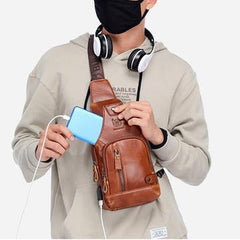 USB Charging Real Leather Sling Bag for Men – Crossbody Shoulder Bag with Adjustable Straps