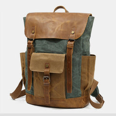 Vintage Canvas Backpack with Genuine Leather Accents – Casual Laptop Travel Rucksack for Men & Women
