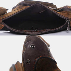 Vintage Canvas Sling Bag for Men - Black & Saddle Brown Crossbody Business Bag - VOTVO