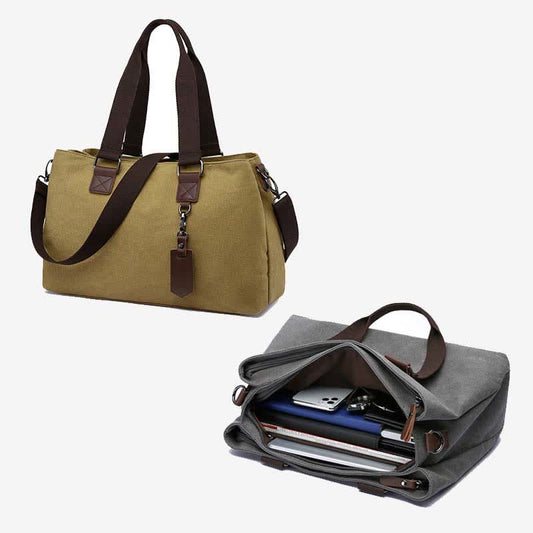 Triple Compartment Canvas Tote Handbag | Multifunction Casual Crossbody Shoulder Purse
